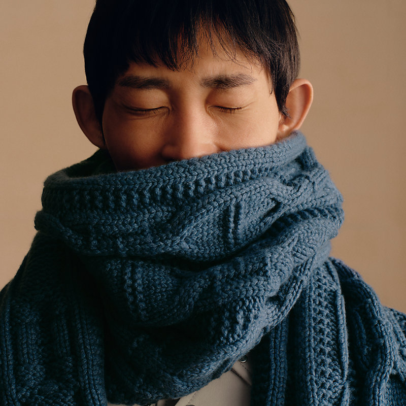 ★beyond closet★ New Parisian Argyle Muffler Teal Blue BC24 Infinity Linen Scarf Petrol Blue - 100% Pure Linen | LinenFriday